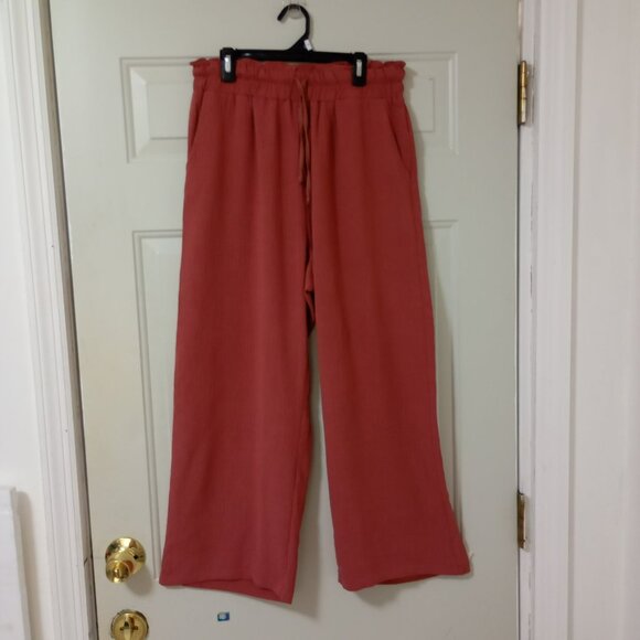 B Set Pants Elastic Waist Wide Leg & Top Sleeveless Pleated Medium Womens. - Picture 2 of 13